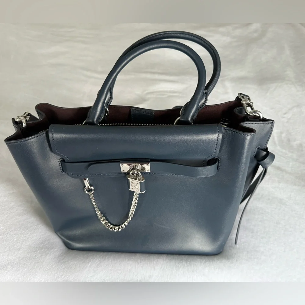 Michael Kors Hamilton Legacy Elegant Navy Leather Handbag - Picture 2 of 8